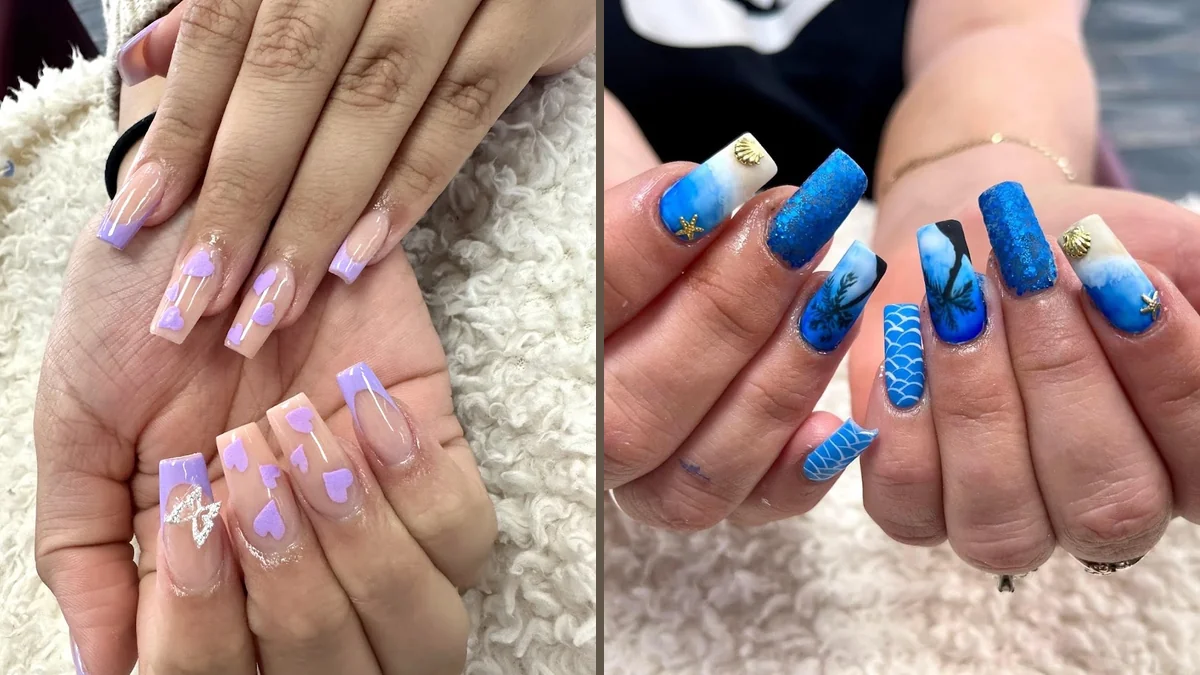 Manicured nails displayed in a salon setting.